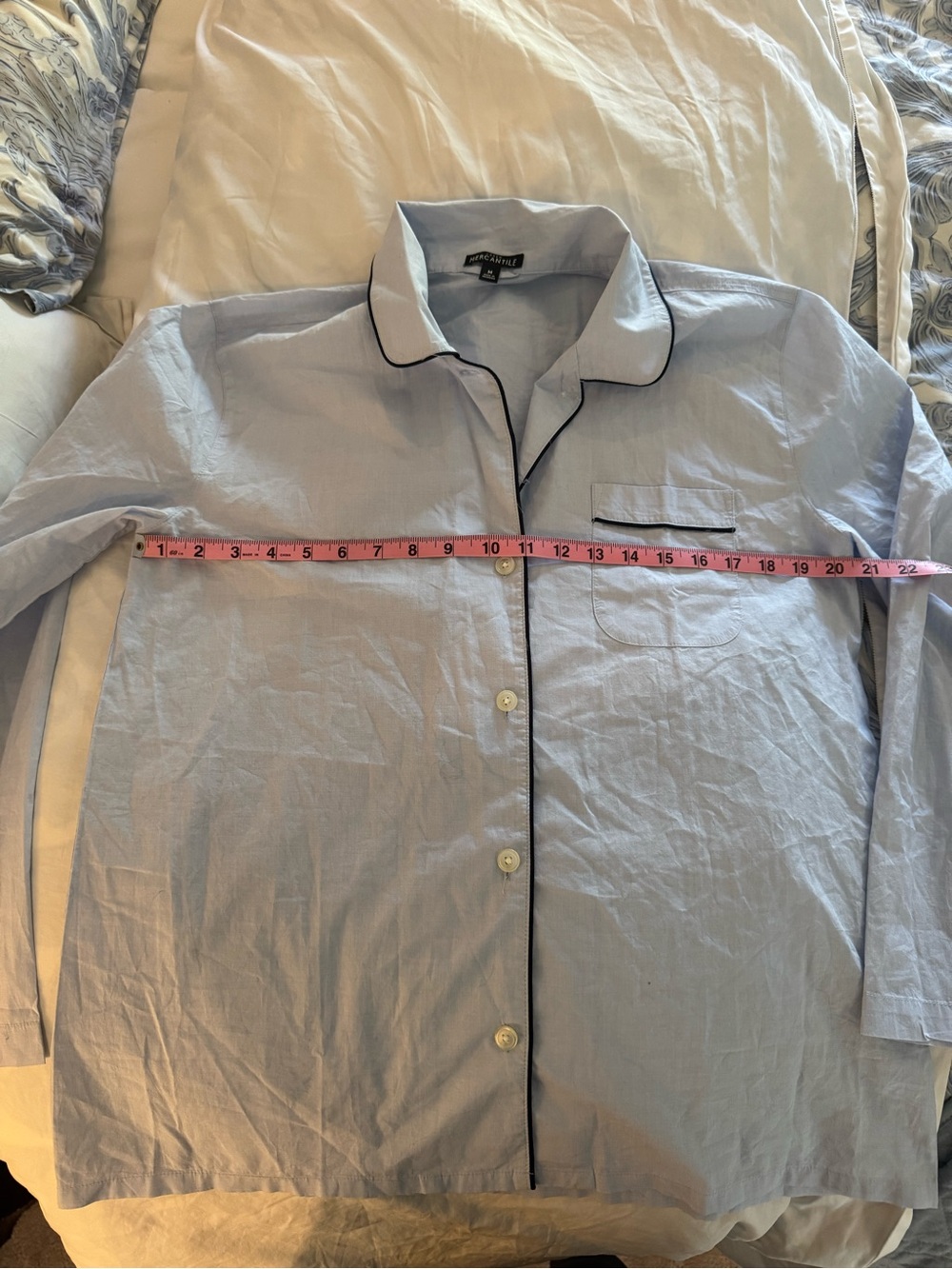 JCrew Light Blue with Navy Piping Menswear style shirt and pants pajamas - Picture 5 of 8